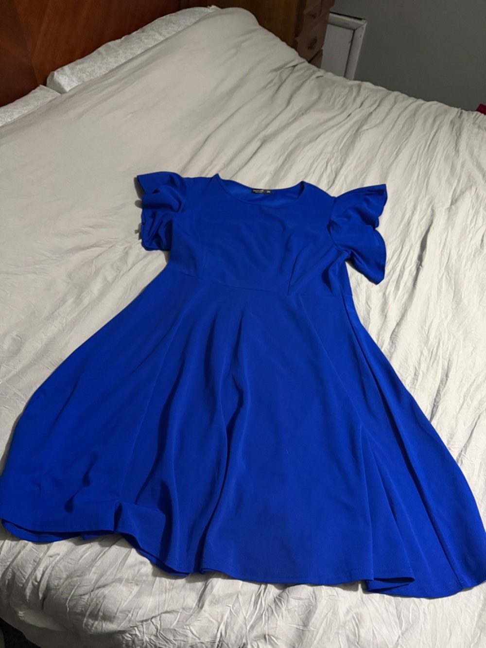 SHEIN Cobalt Blue Fit-and-Flare Midi Dress with Flutter Sleeves